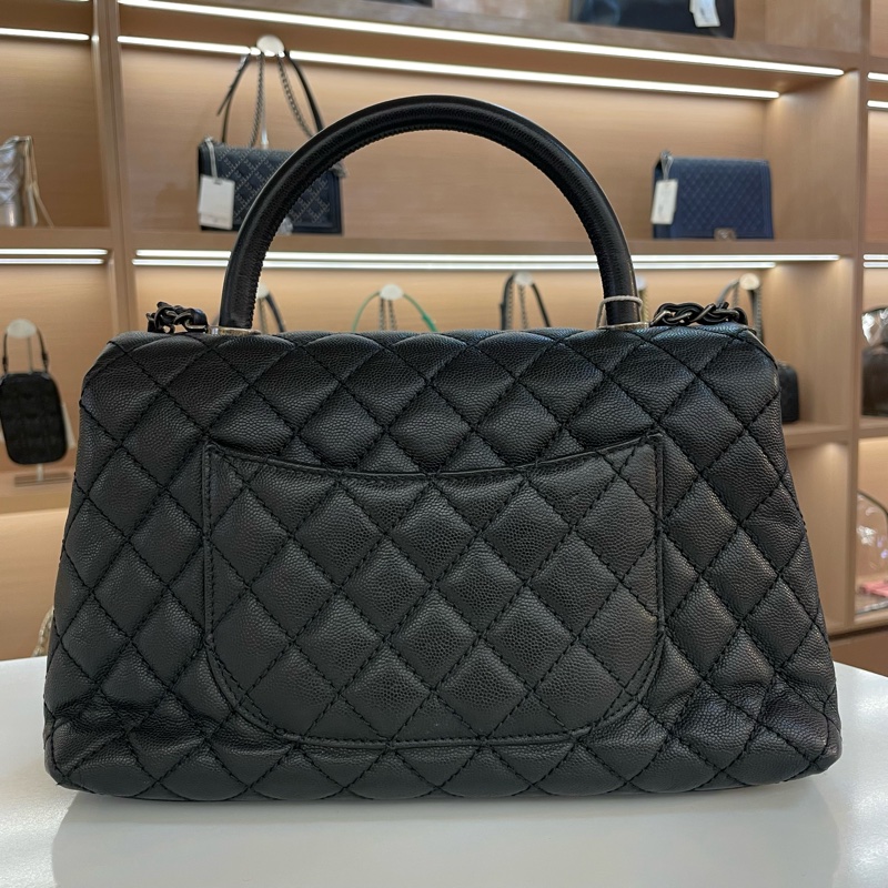 CHANEL+香奈儿+cocohandle+黑色菱格纹牛皮银扣手提单肩斜挎包-8