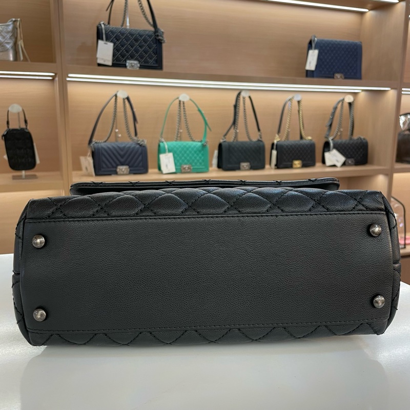 CHANEL+香奈儿+cocohandle+黑色菱格纹牛皮银扣手提单肩斜挎包-9