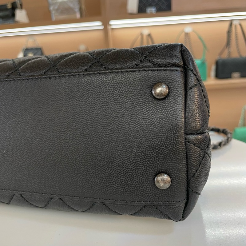 CHANEL+香奈儿+cocohandle+黑色菱格纹牛皮银扣手提单肩斜挎包-11