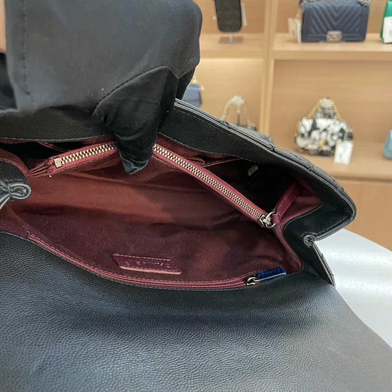 CHANEL+香奈儿+cocohandle+黑色菱格纹牛皮银扣手提单肩斜挎包-14