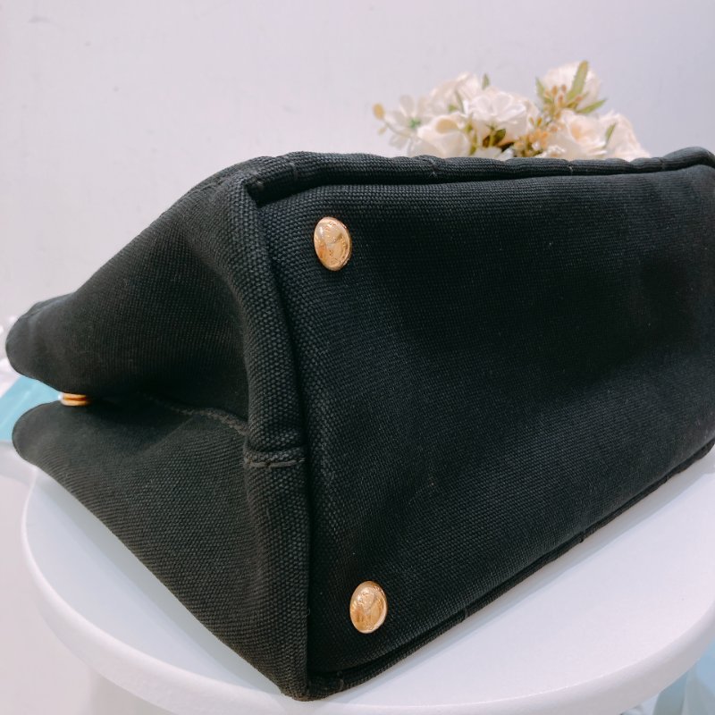 TW4750 Prada 普拉達 小號黑色帆布手提包 Handle With Chain Bag Black-6