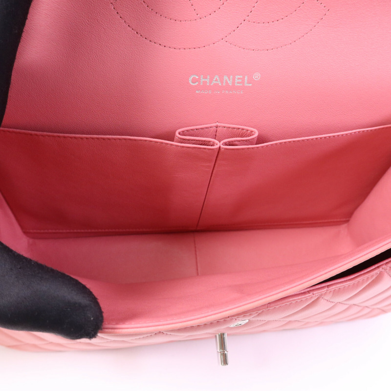 CHANEL 羊皮皮革Large Classic銀扣鏈帶肩背袋-4