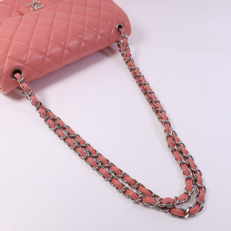 CHANEL 羊皮皮革Large Classic銀扣鏈帶肩背袋-8