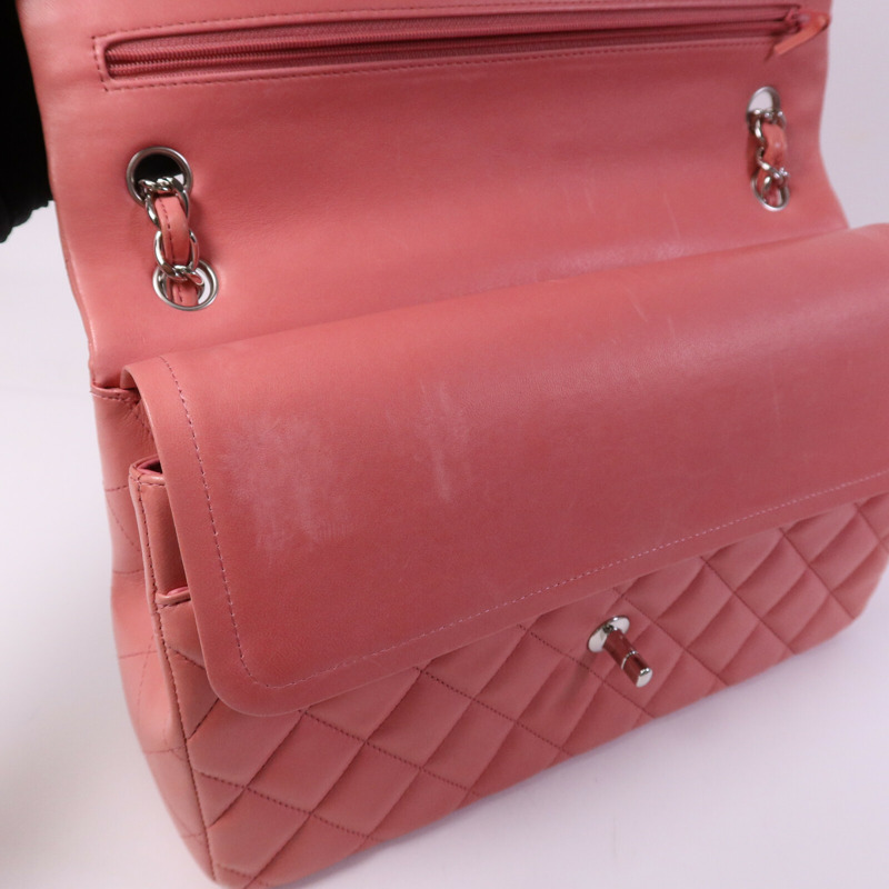 CHANEL 羊皮皮革Large Classic銀扣鏈帶肩背袋-14