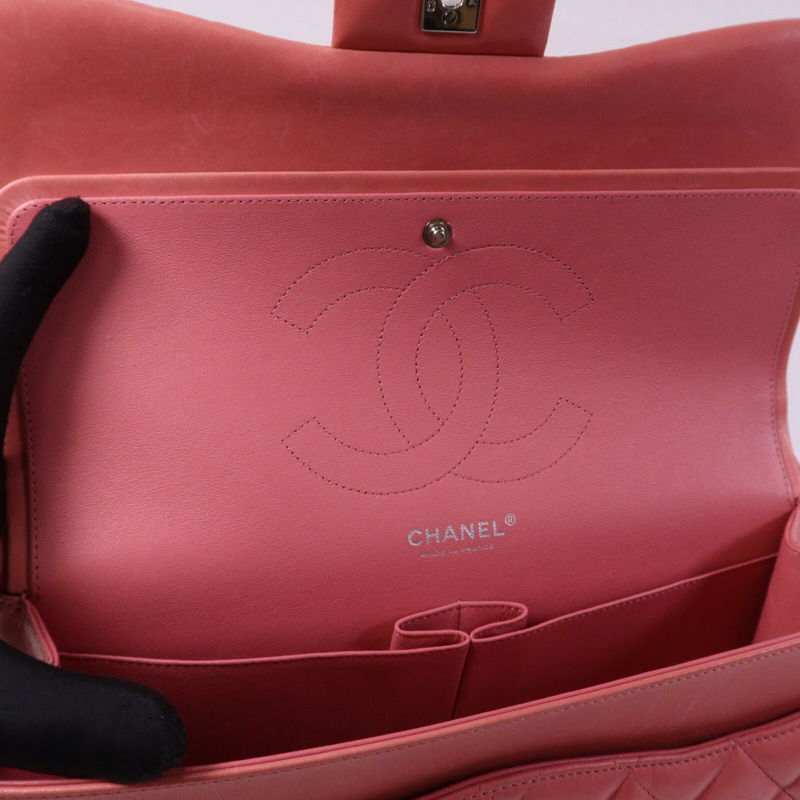 CHANEL 羊皮皮革Large Classic銀扣鏈帶肩背袋-15