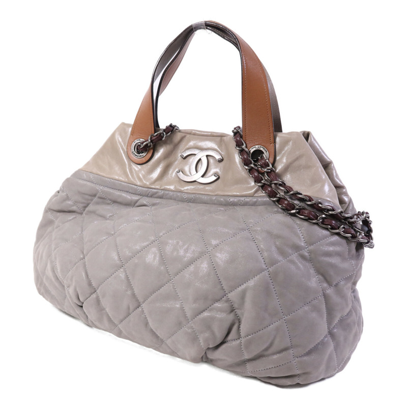 CHANEL 牛皮皮革Chain Shoulder Bag銀扣鏈帶手挽肩背兩用袋-2