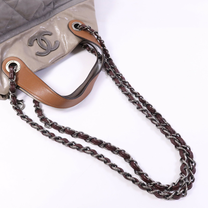 CHANEL 牛皮皮革Chain Shoulder Bag銀扣鏈帶手挽肩背兩用袋-10