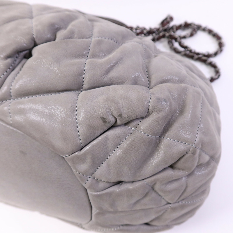 CHANEL 牛皮皮革Chain Shoulder Bag銀扣鏈帶手挽肩背兩用袋-11