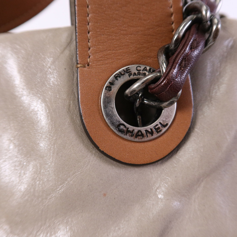 CHANEL 牛皮皮革Chain Shoulder Bag銀扣鏈帶手挽肩背兩用袋-13