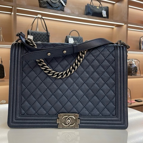 CHANEL香奈儿 Leboy 大號 菱格纹蓝色單肩斜挎链条包