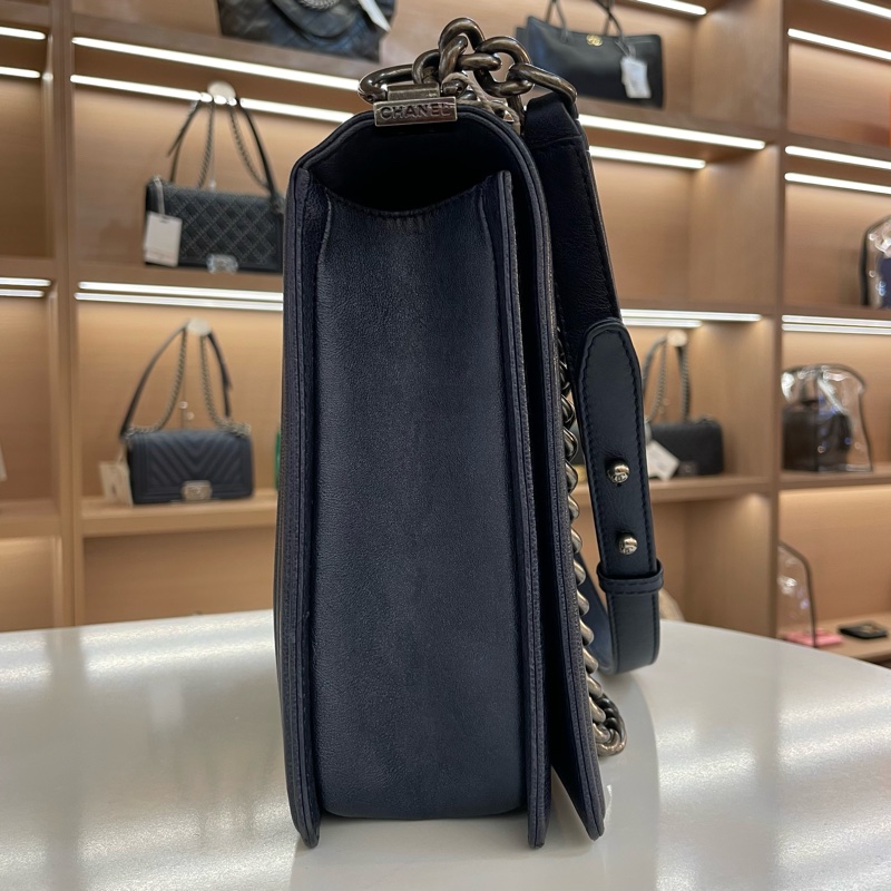 CHANEL香奈儿 Leboy 大號 菱格纹蓝色單肩斜挎链条包-1