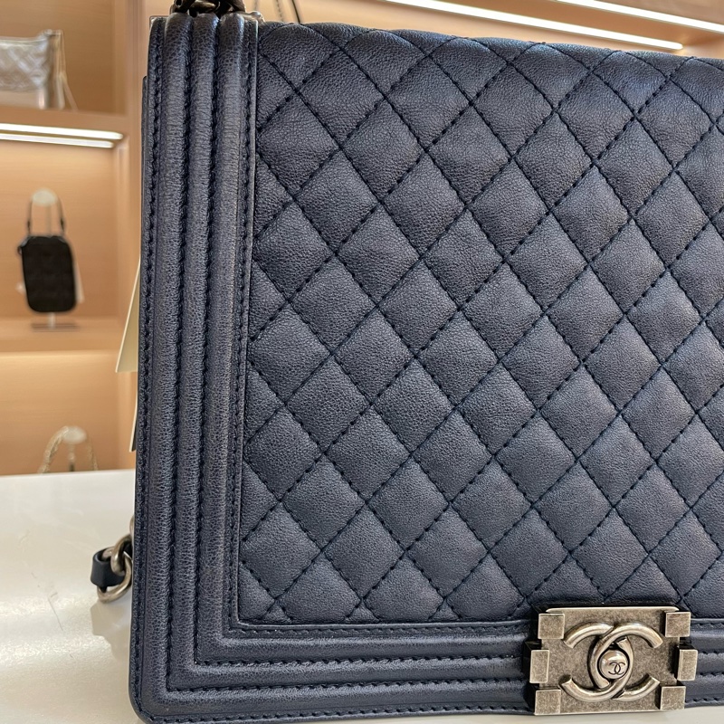 CHANEL香奈儿 Leboy 大號 菱格纹蓝色單肩斜挎链条包-4