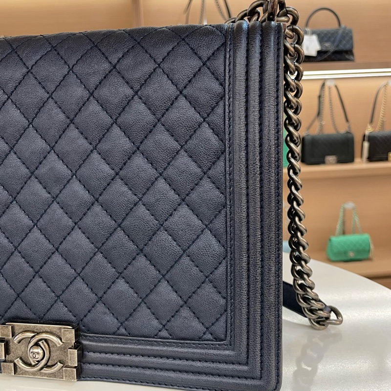 CHANEL香奈儿 Leboy 大號 菱格纹蓝色單肩斜挎链条包-5