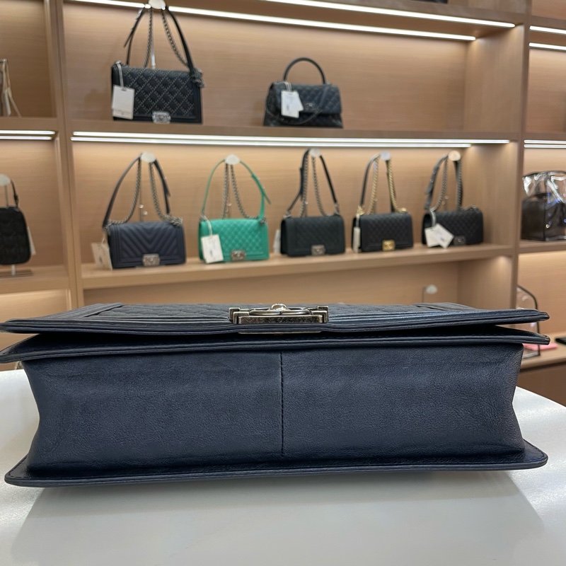 CHANEL香奈儿 Leboy 大號 菱格纹蓝色單肩斜挎链条包-9