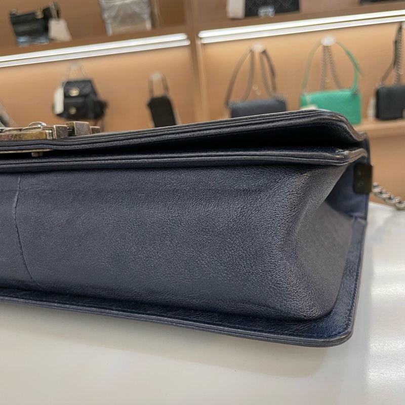 CHANEL香奈儿 Leboy 大號 菱格纹蓝色單肩斜挎链条包-11