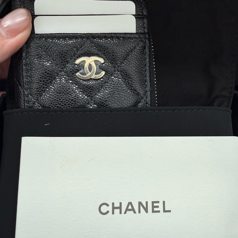 Chanel 經典荔枝牛皮拉鏈款 零錢包 卡包 全新閑置-1