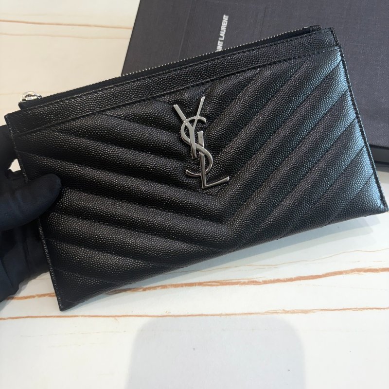 *SHIHNA名牌精品* YSL黑銀 魚子醬紋皮革Monogram 信封手拿包-0