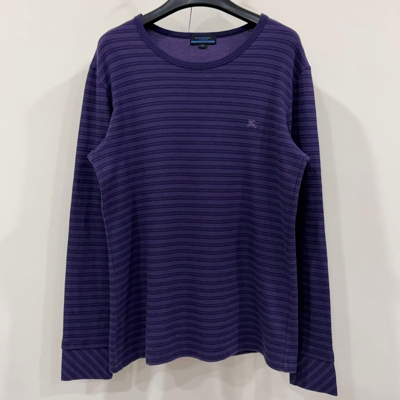 BURBERRY 藍標 紫色橫條戰馬棉質上衣-2