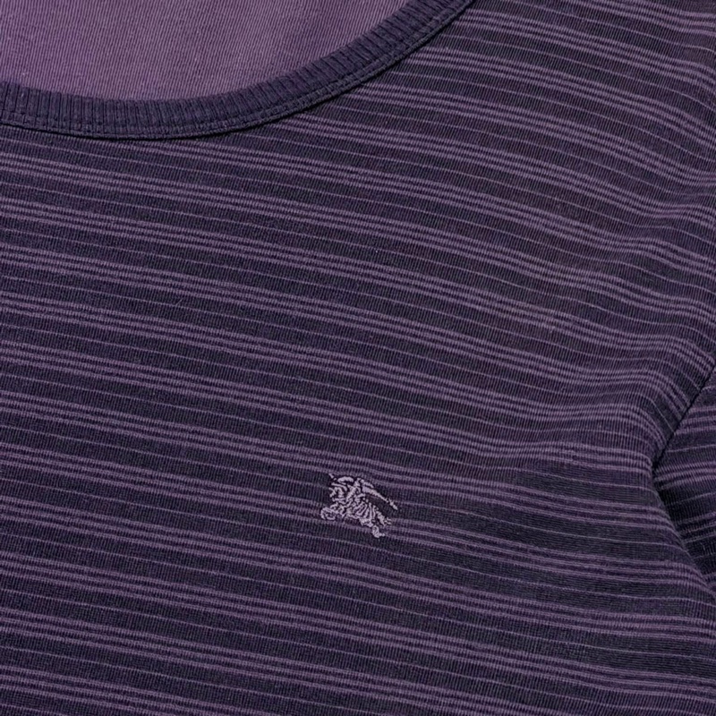 BURBERRY 藍標 紫色橫條戰馬棉質上衣-4
