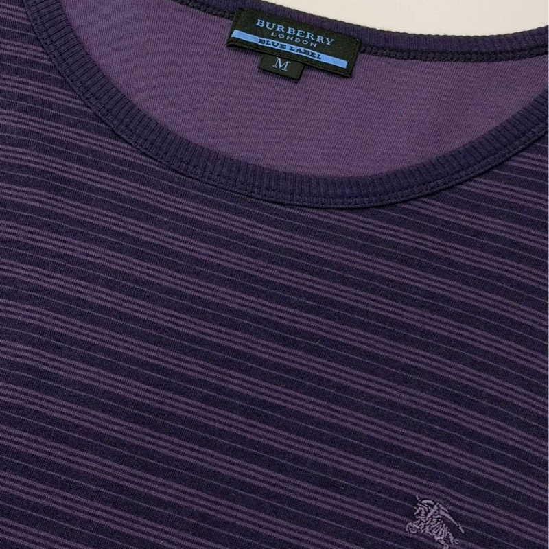 BURBERRY 藍標 紫色橫條戰馬棉質上衣-7