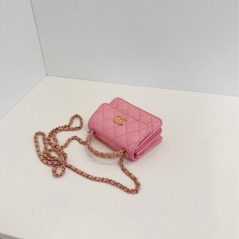 【99新🆕】Chanel 22K芯片款 粉色金扣 mini kelly 手柄 小風琴包 手提斜挎包-4