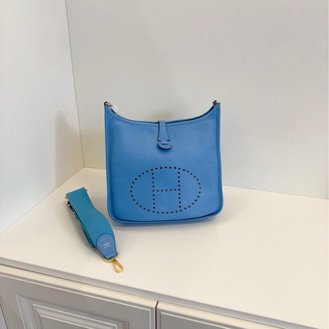 【98新🆕】Hermes糖果藍 金扣Evelyne 29 伊芙琳 單肩包