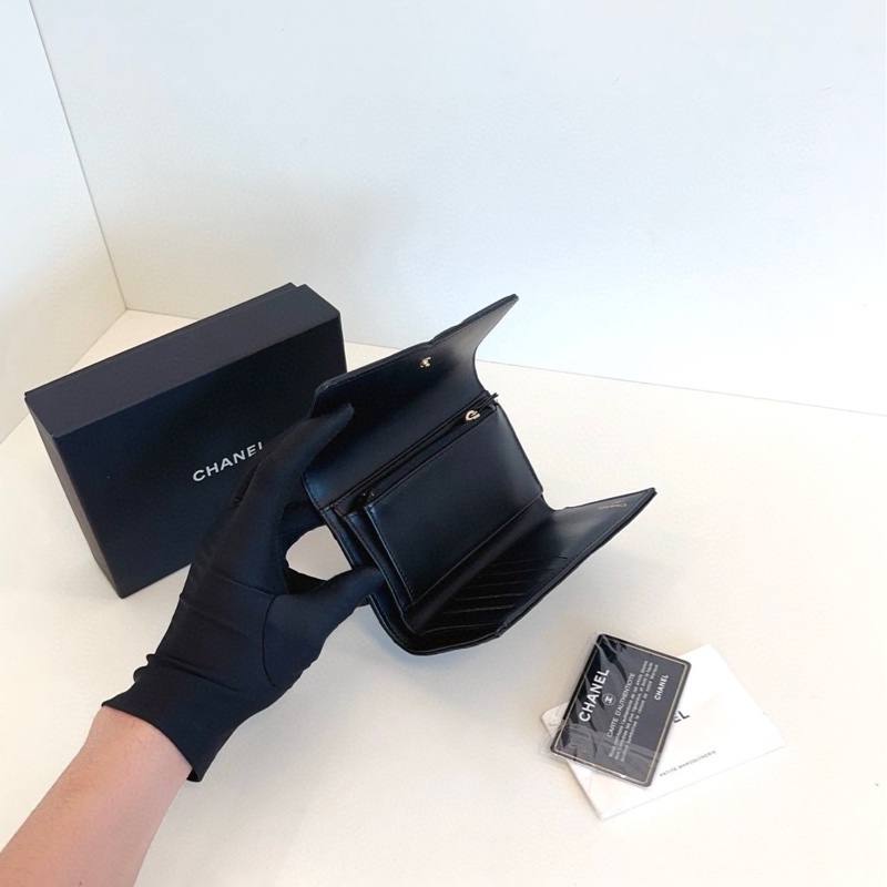 【閒置帶膜🆕】Chanel黑金魚子醬Vanity中長款三折按扣錢包-6