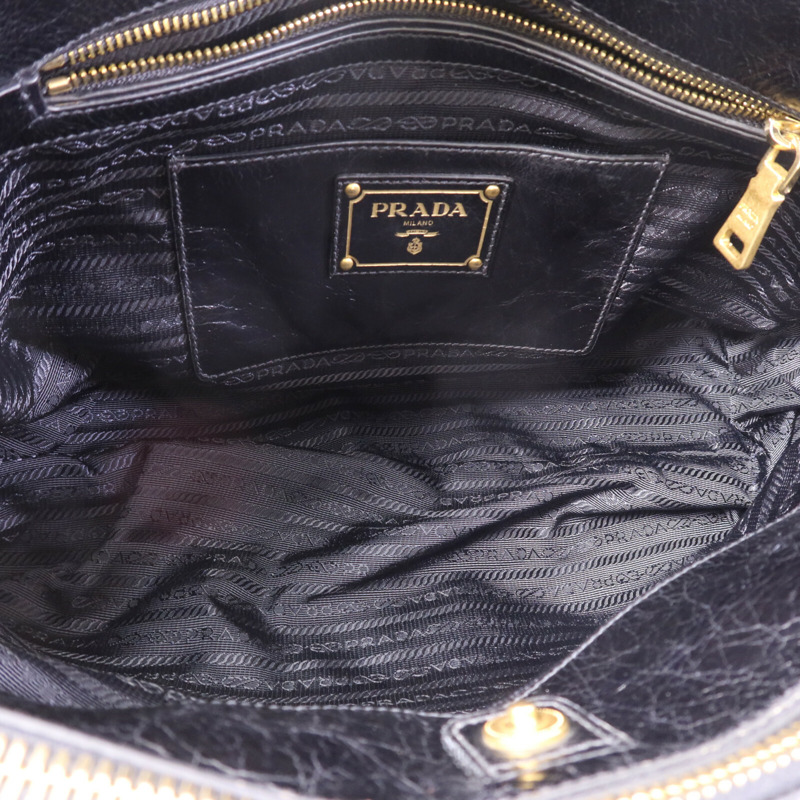 PRADA 牛皮皮革2way Shoulder金扣手挽肩背兩用袋-4