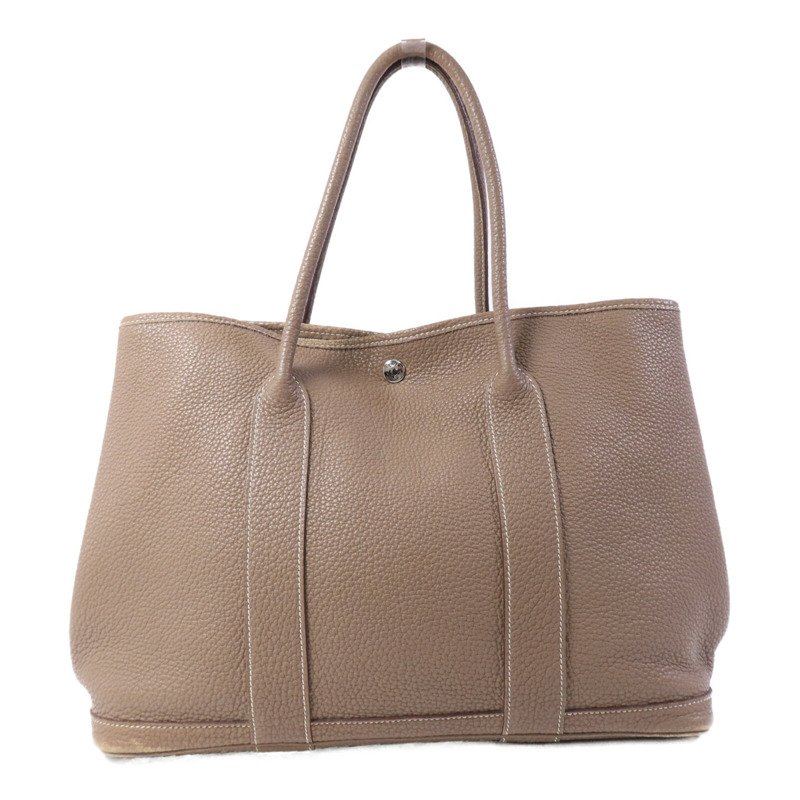 HERMES 【Hermes Fair】Clemence皮革GardenParty PM銀扣手挽袋Etoupe-0