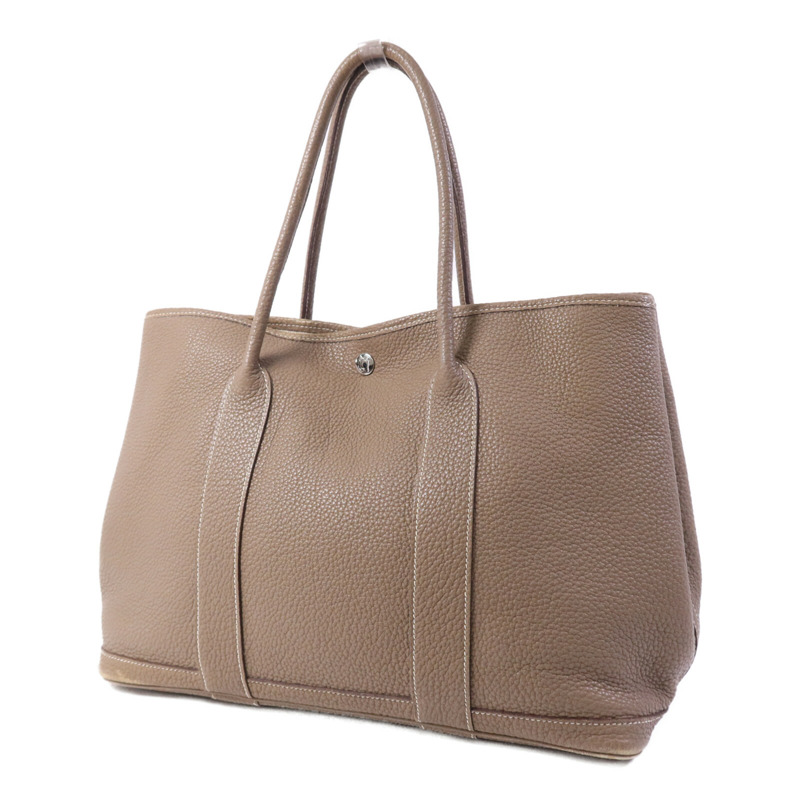 HERMES Clemence皮革GardenParty PM銀扣手挽袋Etoupe-2