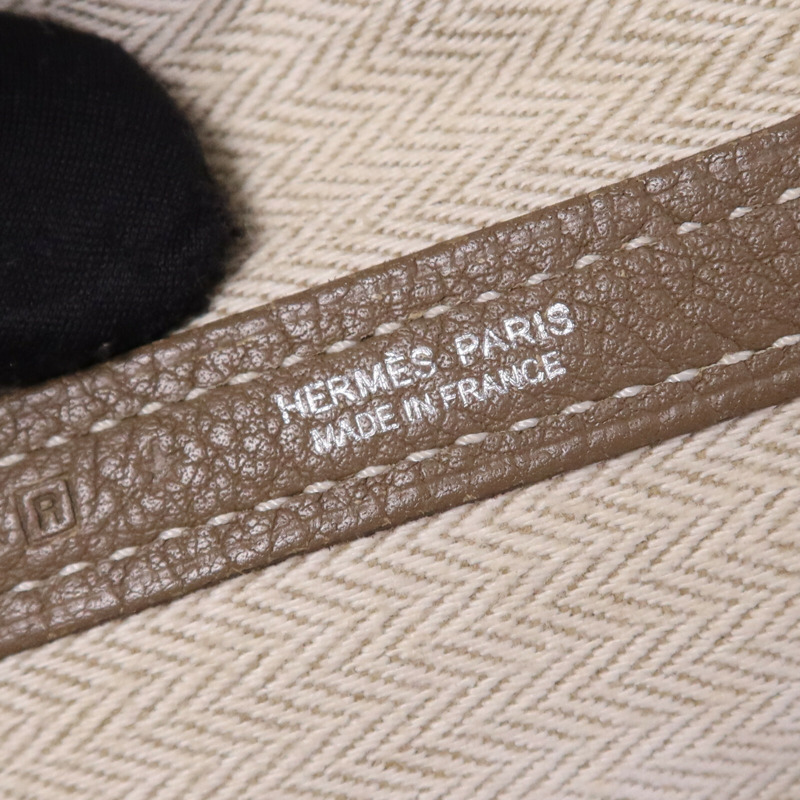 HERMES Clemence皮革GardenParty PM銀扣手挽袋Etoupe-5