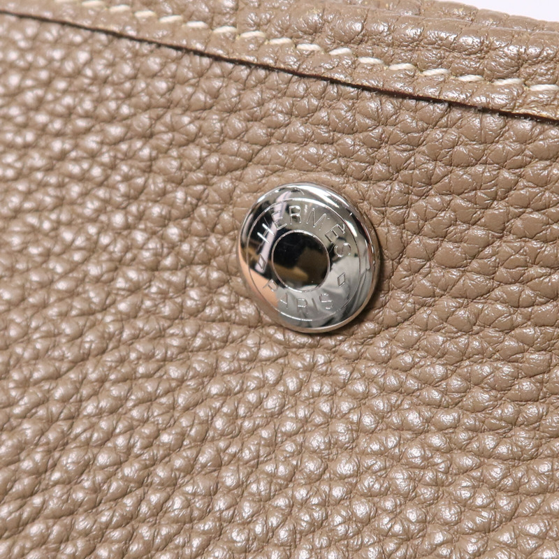 HERMES Clemence皮革GardenParty PM銀扣手挽袋Etoupe-6