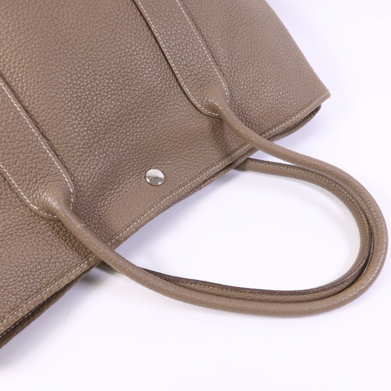 HERMES Clemence皮革GardenParty PM銀扣手挽袋Etoupe-8