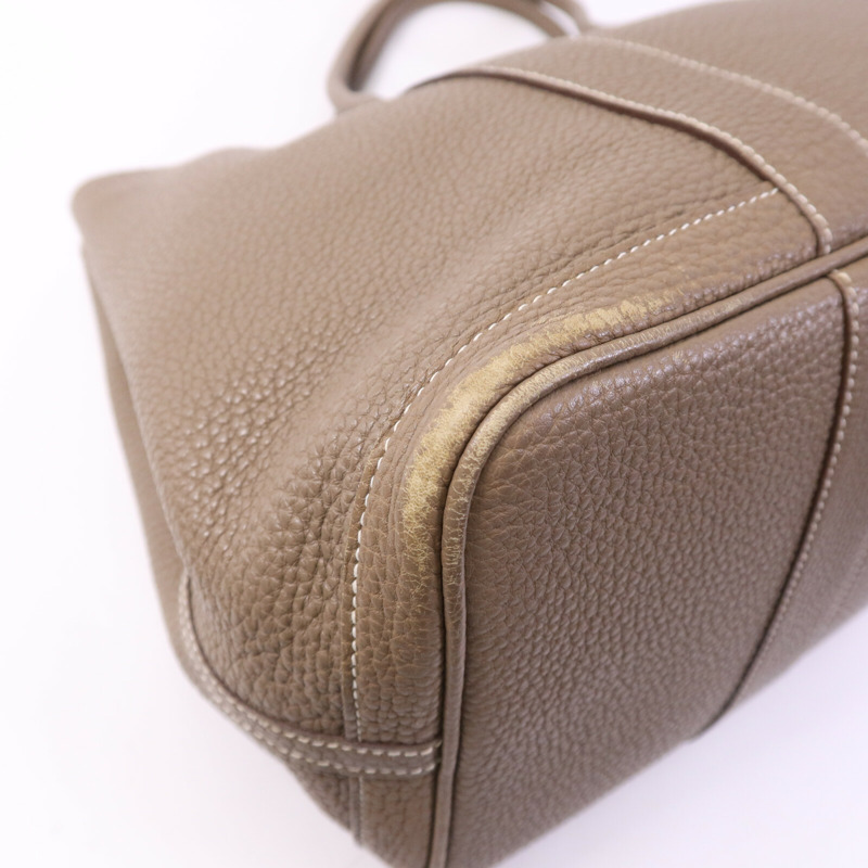 HERMES Clemence皮革GardenParty PM銀扣手挽袋Etoupe-10