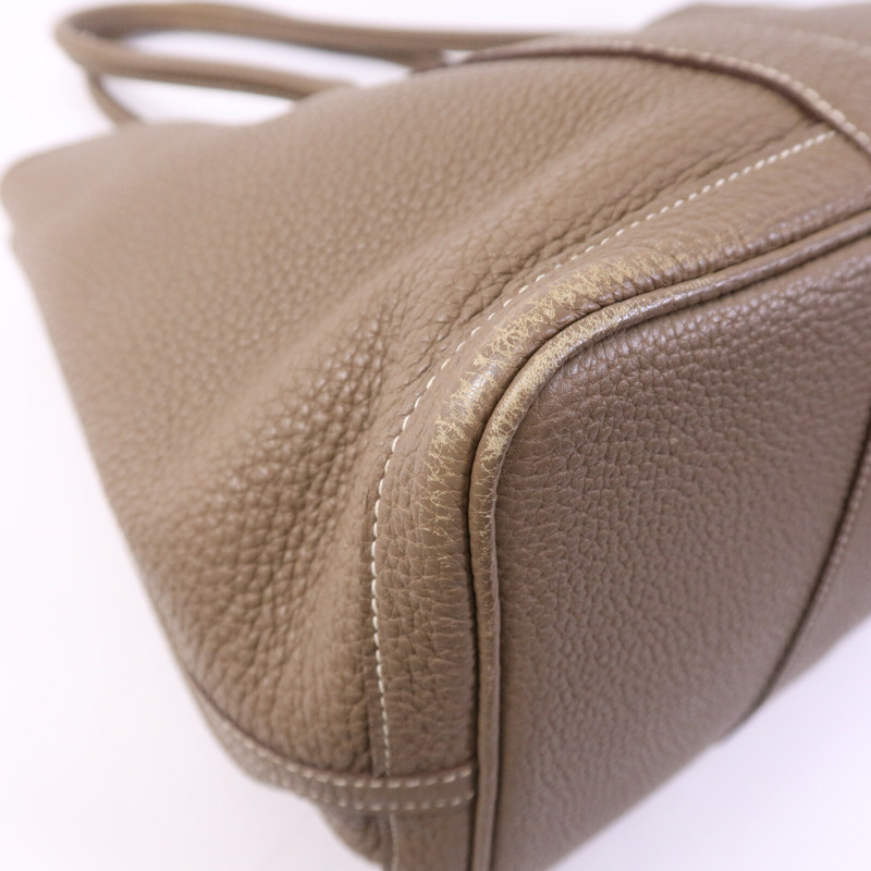 HERMES Clemence皮革GardenParty PM銀扣手挽袋Etoupe-12