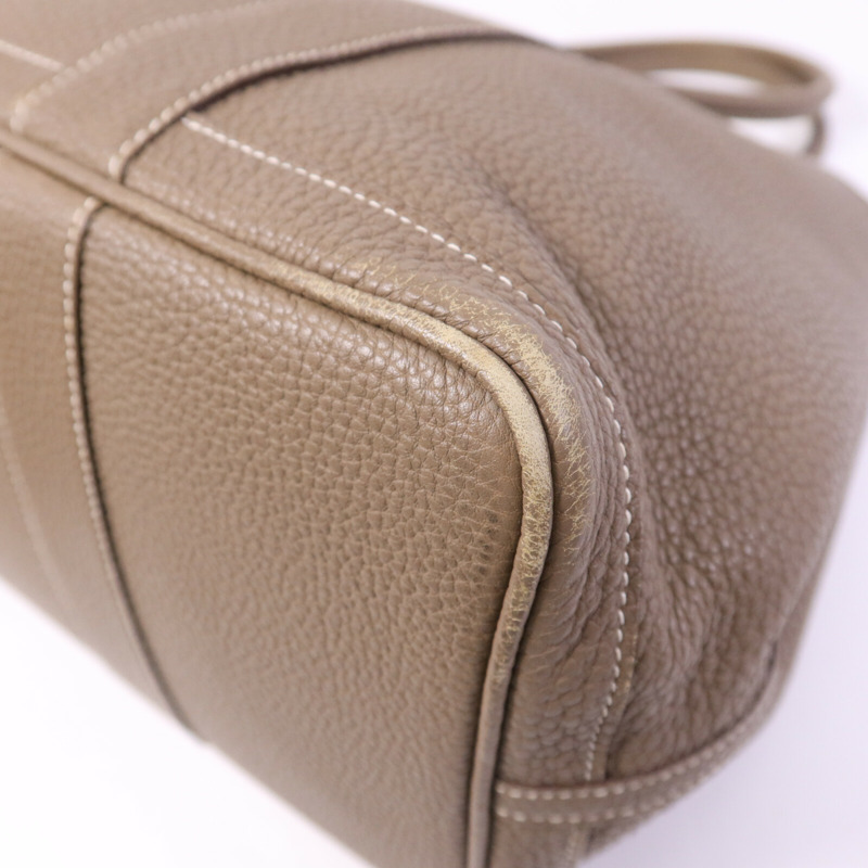 HERMES Clemence皮革GardenParty PM銀扣手挽袋Etoupe-13