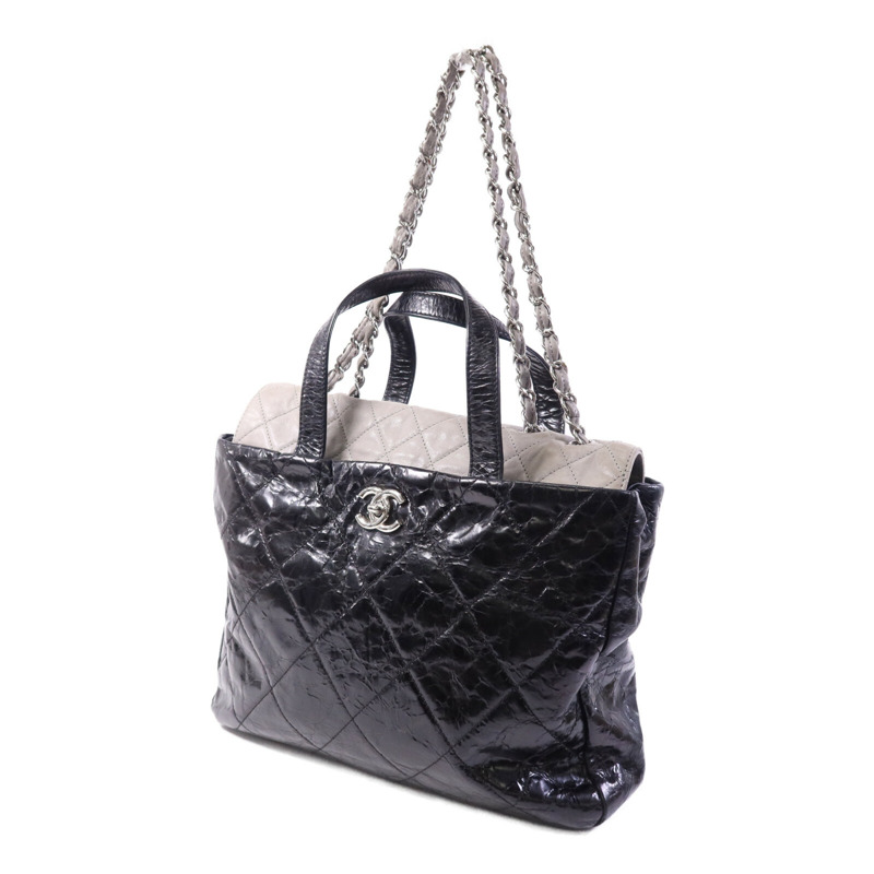 CHANEL 牛皮皮革Portobello Tote銀扣鏈帶肩背袋-2