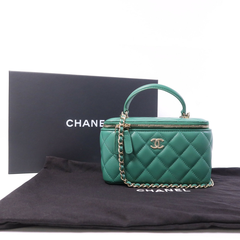 CHANEL 羊皮皮革Vanity Case金扣鏈帶肩背袋-9