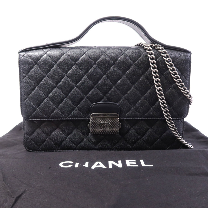 CHANEL 山羊皮皮革CC University Flap Bag鏈帶手挽肩背兩用袋-9