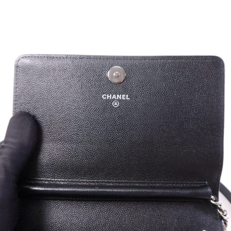 CHANEL 牛皮皮革WOC Wallet On Chain銀扣鏈帶肩背袋-5