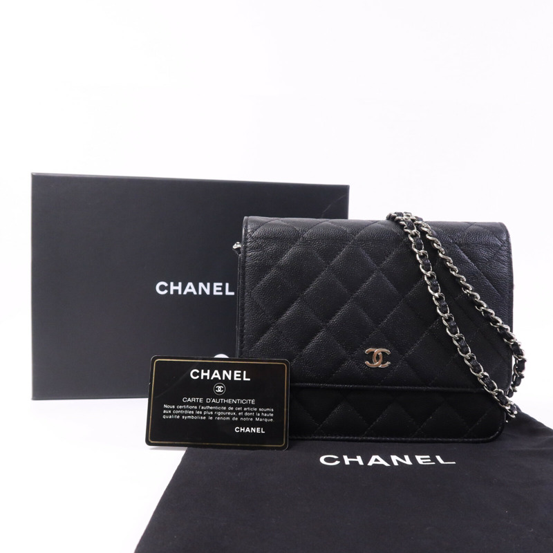 CHANEL 牛皮皮革WOC Wallet On Chain銀扣鏈帶肩背袋-9