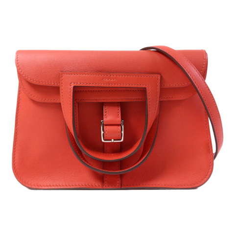 HERMES Swift皮革Halzan Mini銀扣肩背袋Rouge Tomate
