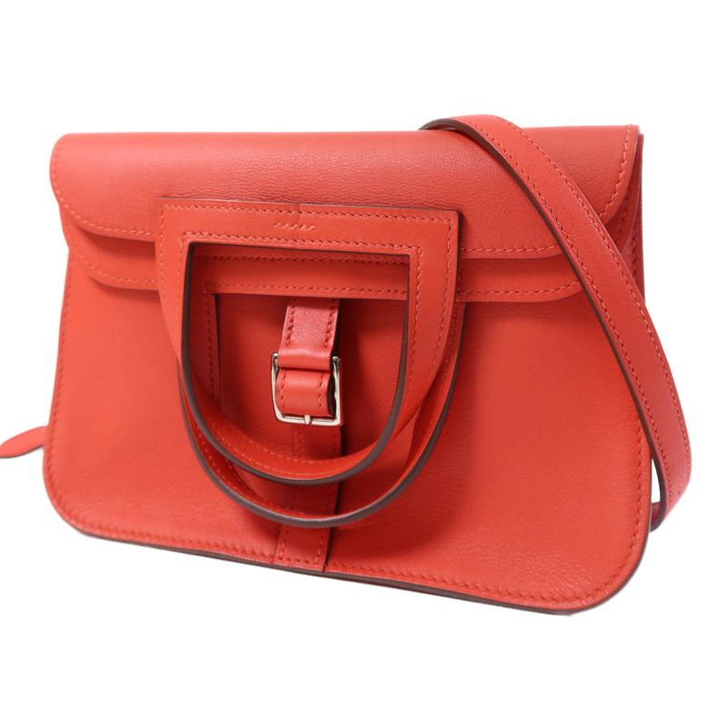 HERMES Swift皮革Halzan Mini銀扣肩背袋Rouge Tomate-2