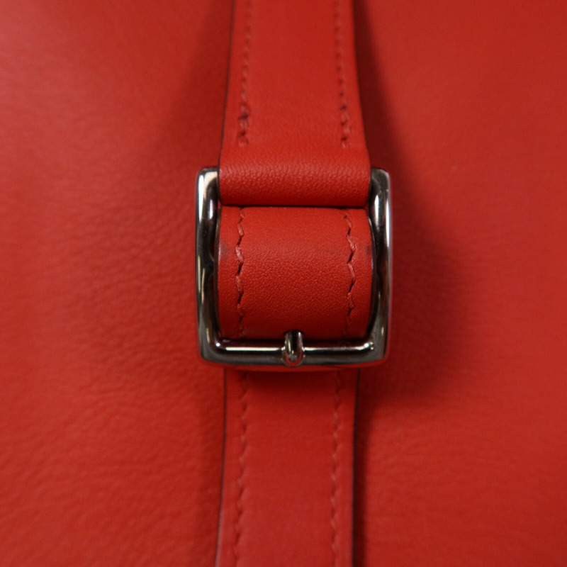 HERMES Swift皮革Halzan Mini銀扣肩背袋Rouge Tomate-6