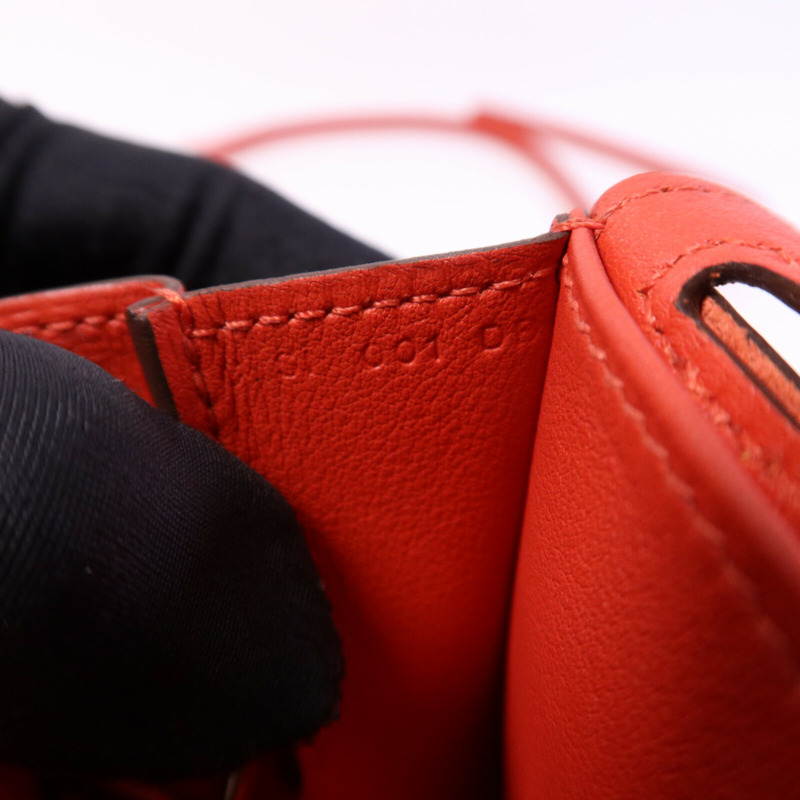 HERMES Swift皮革Halzan Mini銀扣肩背袋Rouge Tomate-7