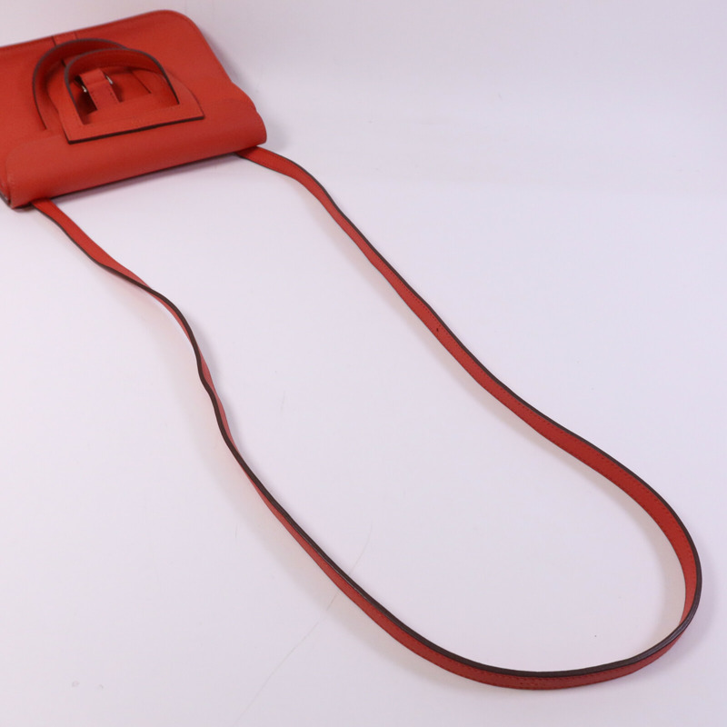 HERMES Swift皮革Halzan Mini銀扣肩背袋Rouge Tomate-8