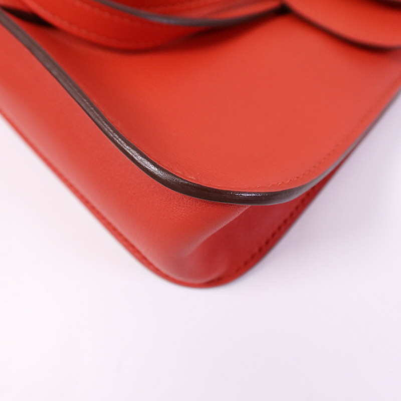 HERMES Swift皮革Halzan Mini銀扣肩背袋Rouge Tomate-10