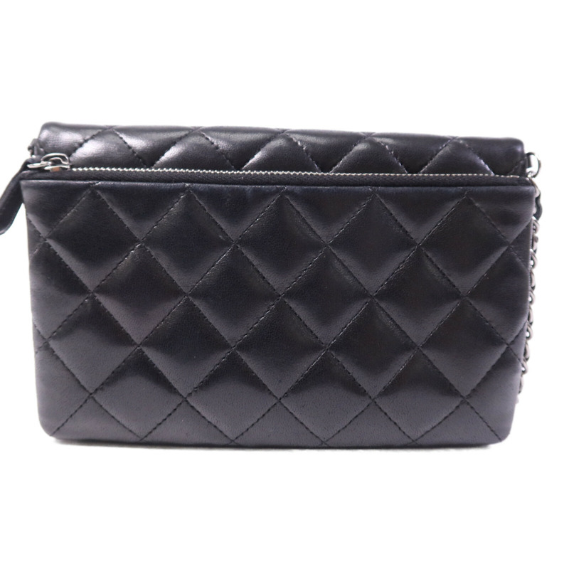 CHANEL 羊皮皮革Chain Shoulder銀扣鏈帶肩背袋-1