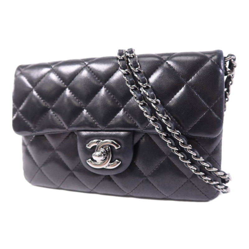 CHANEL 羊皮皮革Chain Shoulder銀扣鏈帶肩背袋-2