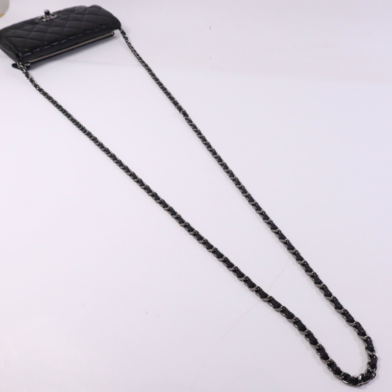 CHANEL 羊皮皮革Chain Shoulder銀扣鏈帶肩背袋-8